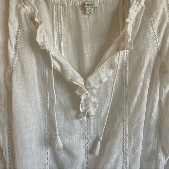 Sundance Artists Ladder White Ruffle Tassel Blouse, Size PS - Picture 4 of 8